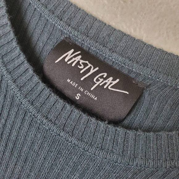 Nasty Gal Teal Blue Gray Long Sleeve Ribbed Knit Bodycon Dress Stretchy Cozy - Picture 3 of 13